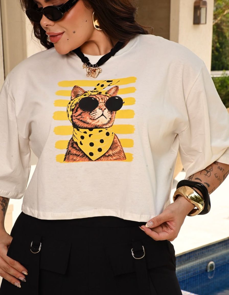 Cropped Gatinho Listrado Off White