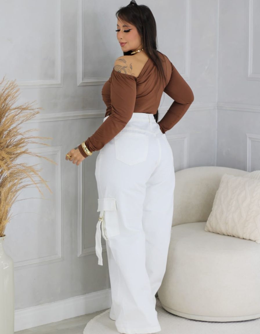 Calça Wide Leg Cargo Off White