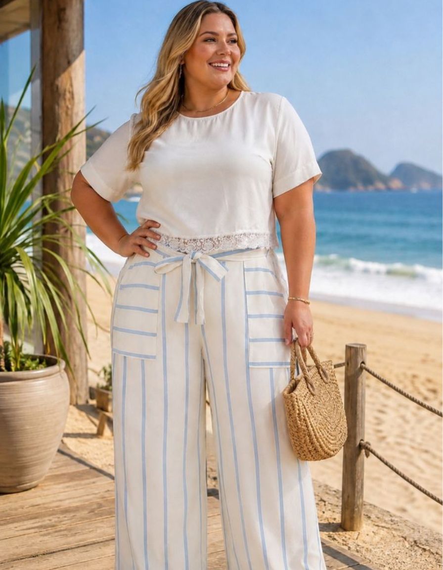 Calça Pantalona Listrada