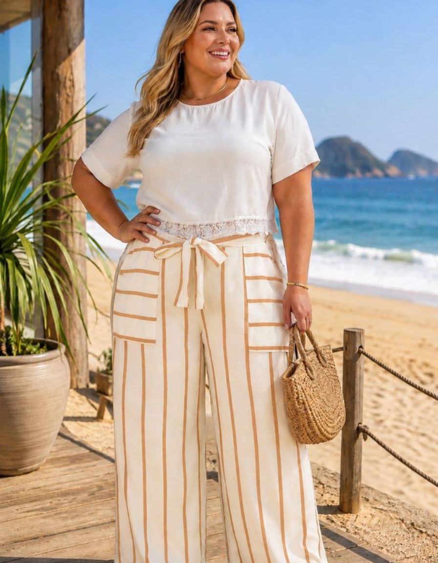 Calça Pantalona Listrada