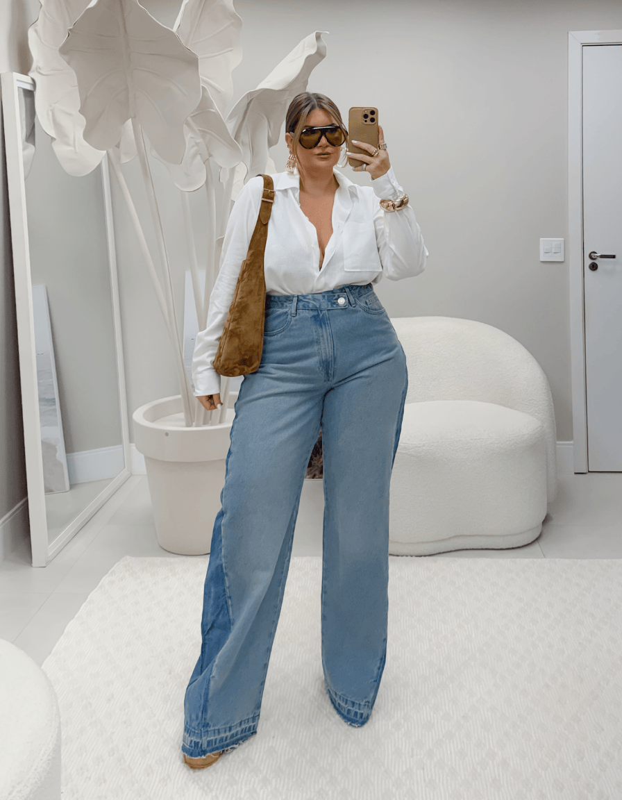 Calça Wide Leg com Faixa Lateral