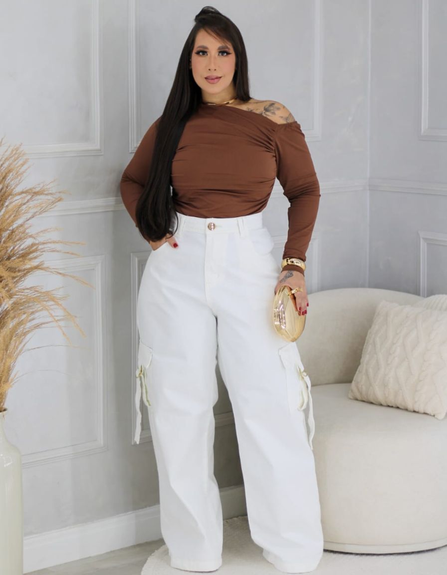 Calça Wide Leg Cargo Off White