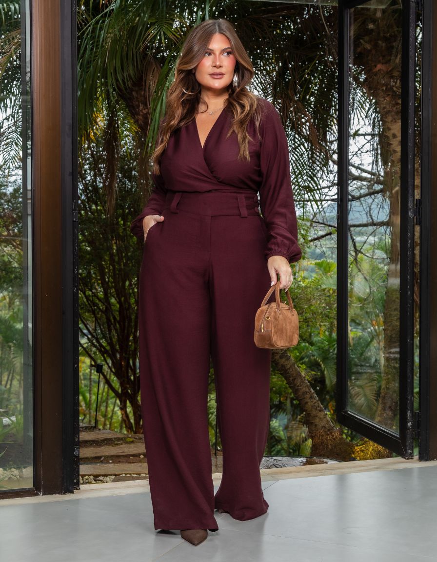 Conjunto Calça Pantalona e Blusa Transpassada