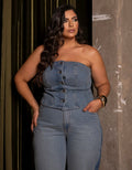 Top Denim sem Alças