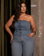 Top Denim sem Alças