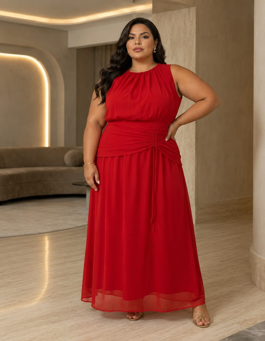 Vestido Longo Crepe Chiffon