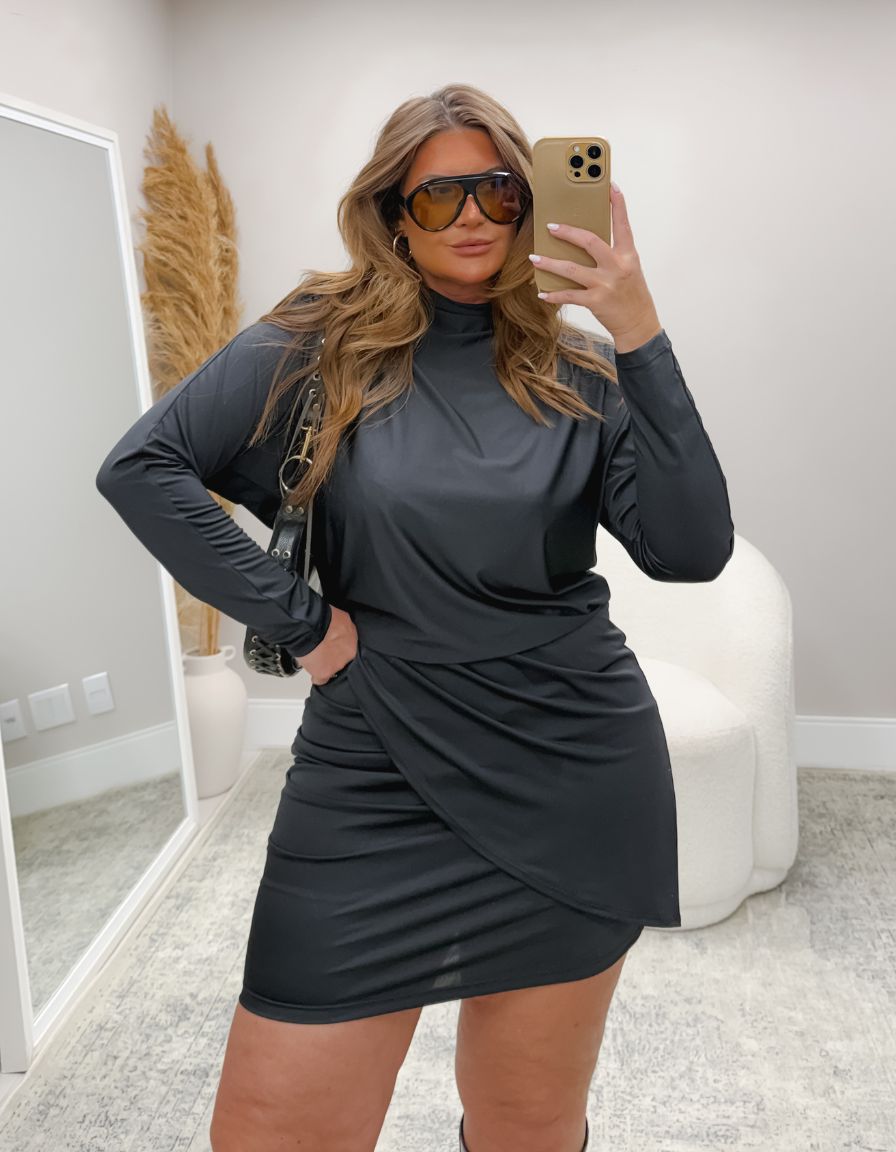 Vestido Gola Alta Drapeada