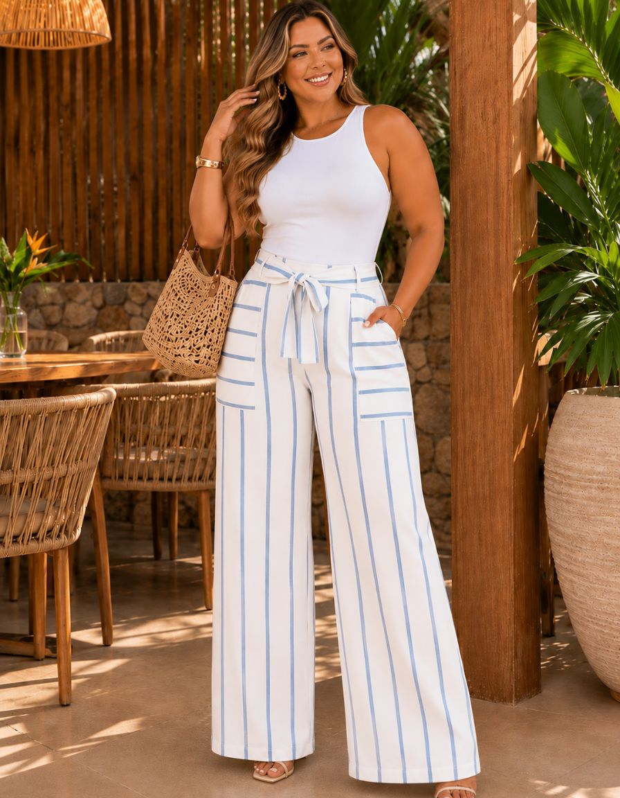 Calça Pantalona Listrada