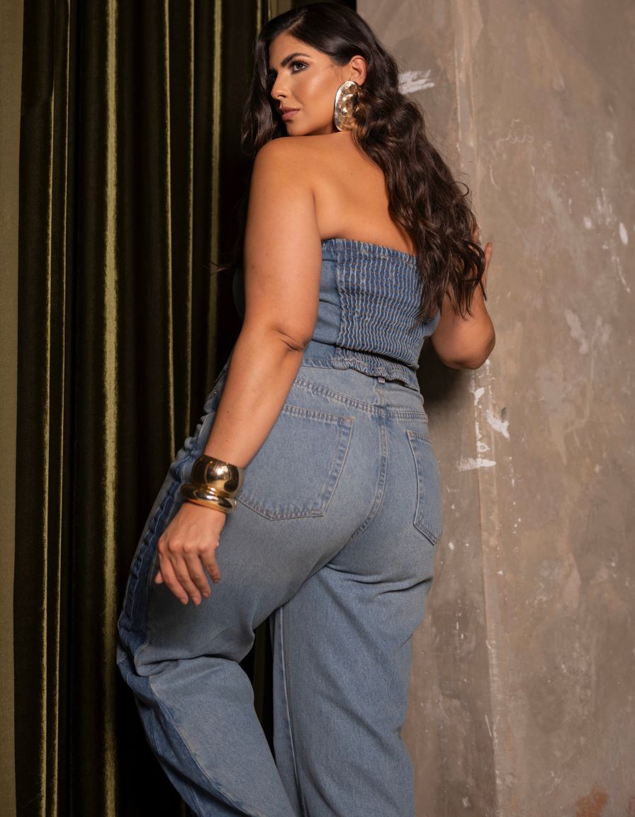 Top Denim sem Alças