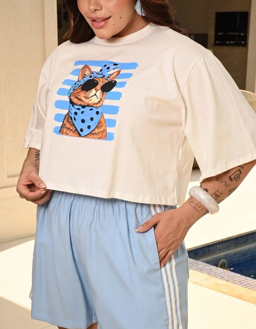 Cropped Gatinho Listrado Off White