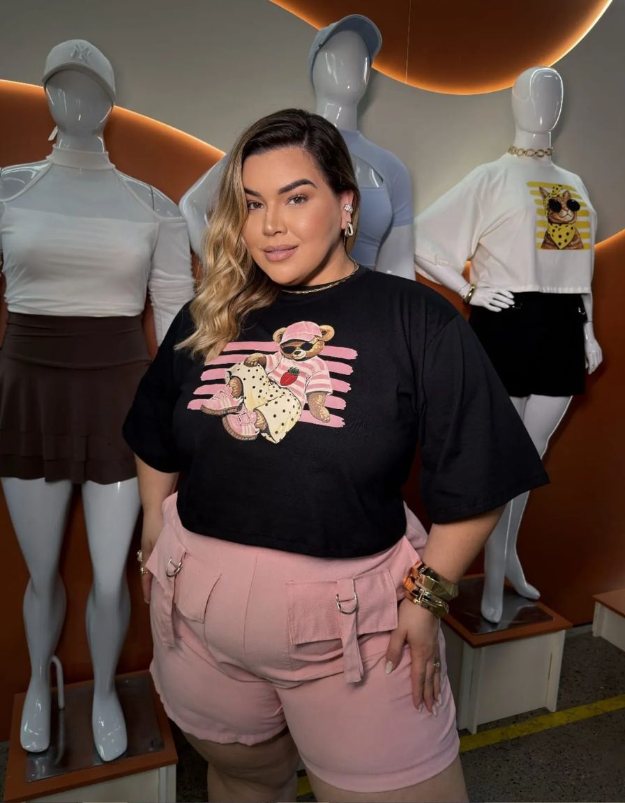 Cropped Ted Listrado Preto
