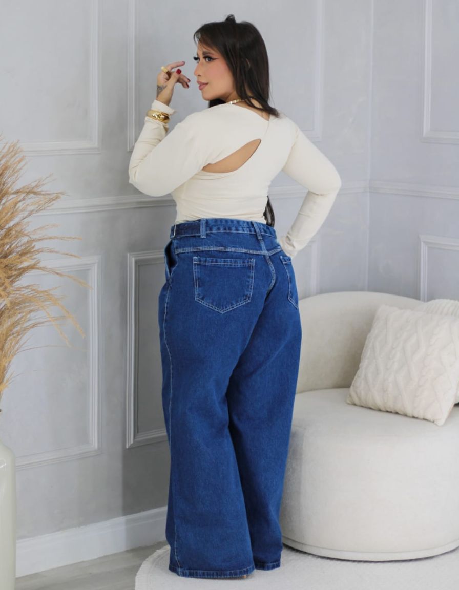 Calça Wide Leg Ajuste Lateral