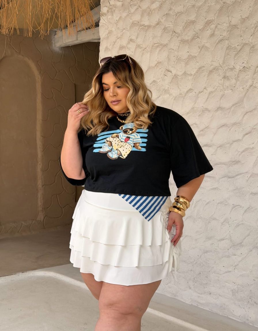 Cropped Ted Listrado Preto